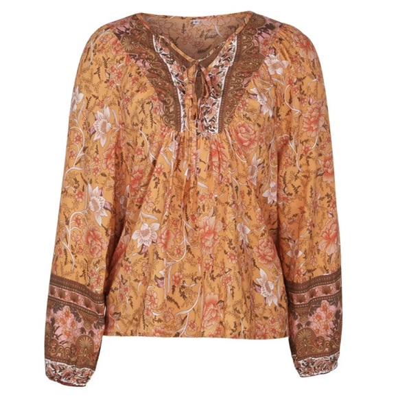 SOLD OUT Orange Bohemian Floral Peasant Blouse Top - Picture 4 of 4